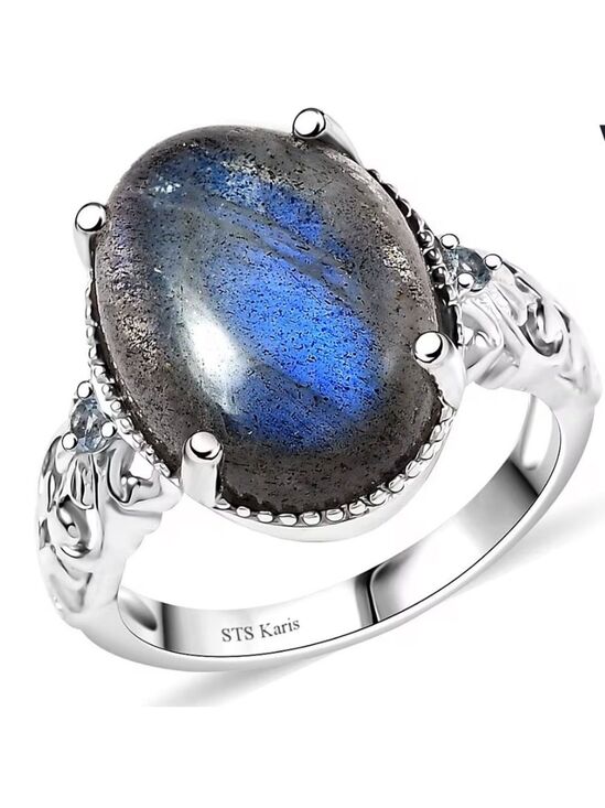 Karis Jewelry - Blue Flash Labradorite Ring • Platinum-Plated • Genuine Topaz • Size 7 (Karis)